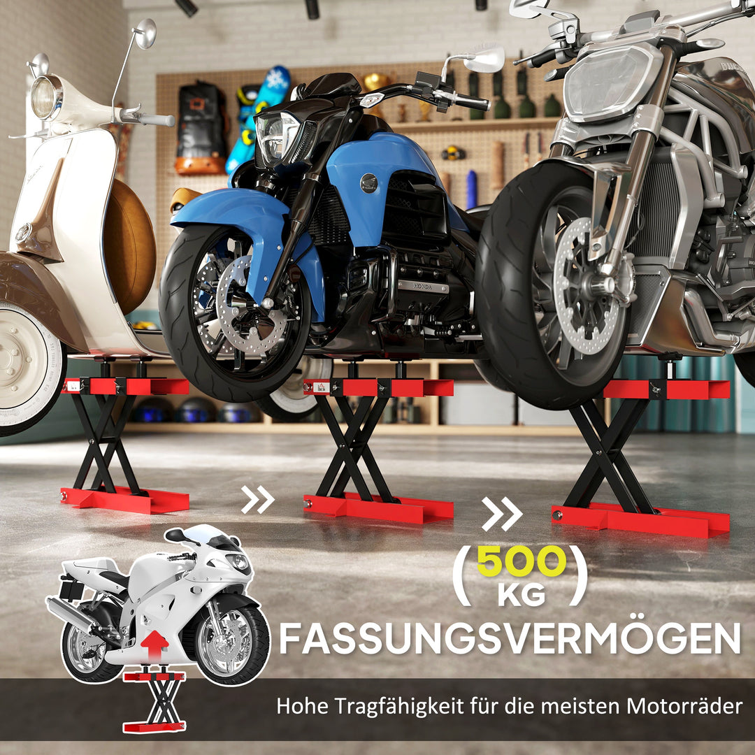 Motorcykeldonkraft 500 kg lastkapacitet motorcykelløft 95-400 mm højdejusterbar 45 x 15 x 9,5-40 cm rød