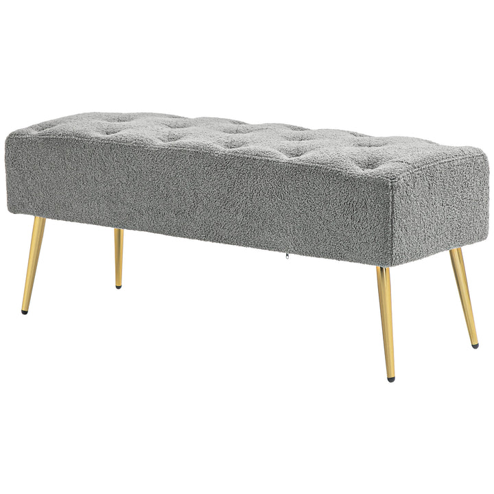Sengebænk, siddebænk, blødt lammeuldsbetræk, op til 120 kg, forgyldte stålben, 112 x 41 x 46 cm, grå