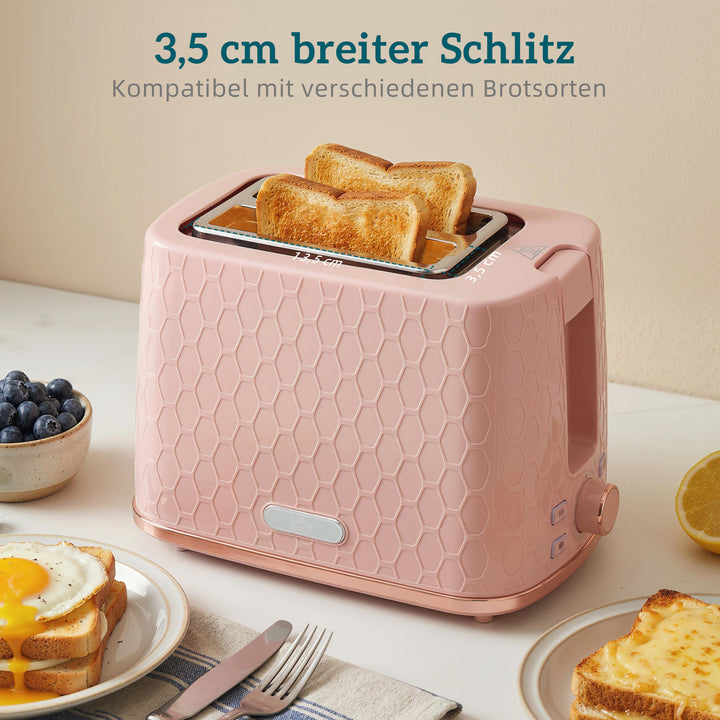 Elkedel- og brødristersæt, 1,7L 2200W hurtigkogende elkedel med automatisk slukning og 2-skivers brødrister med krummebakke, pink
