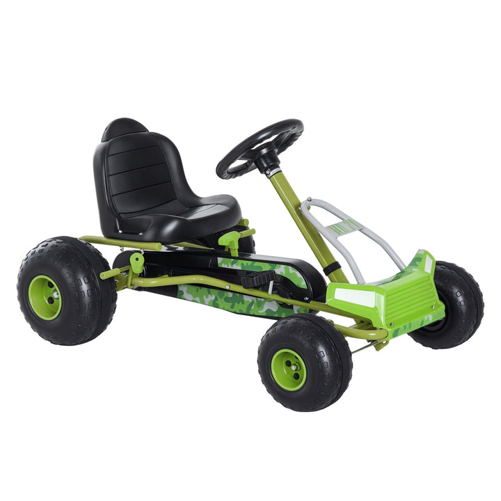 Børne gokart pedalbil med justerbart sæde og håndbremse, grøn, 95 x 66,5 x 57 cm