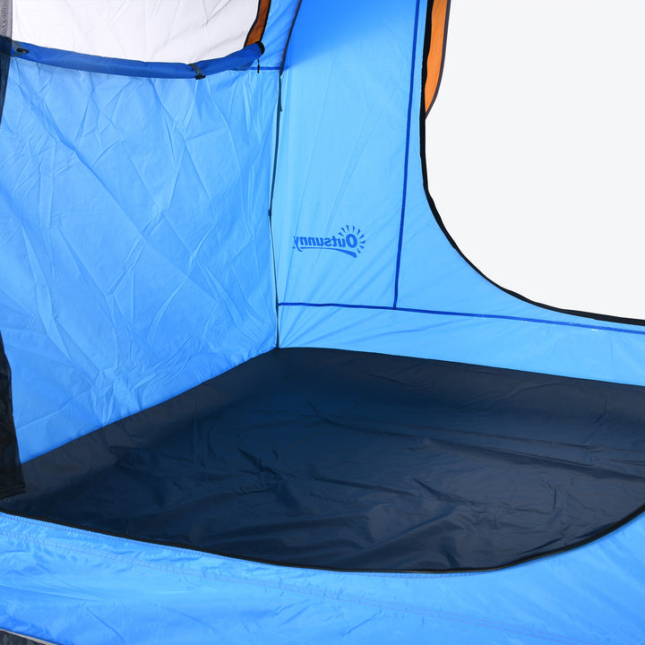 Biltelt campingtelt, 3 døre, vejrbestandigt, 239 cm x 210 cm x 210 cm, orange + blå