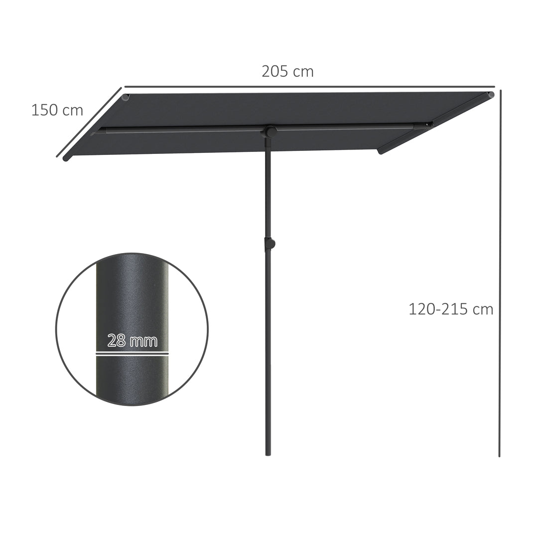 Parasol 180 graders drejelig højdejusterbar haveparasol med aluminiumsstang 150x205cm mørkegrå