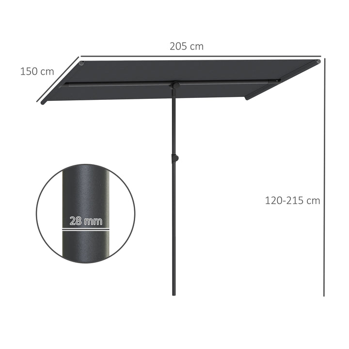 Parasol 180 graders drejelig højdejusterbar haveparasol med aluminiumsstang 150x205cm mørkegrå