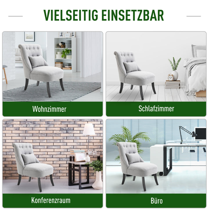 Lænestol til stue, lænestol, loungestol, afslapningsstol med ryghynde, træben, læsestol med linnedlook, polstret lænestol til soveværelse, grå