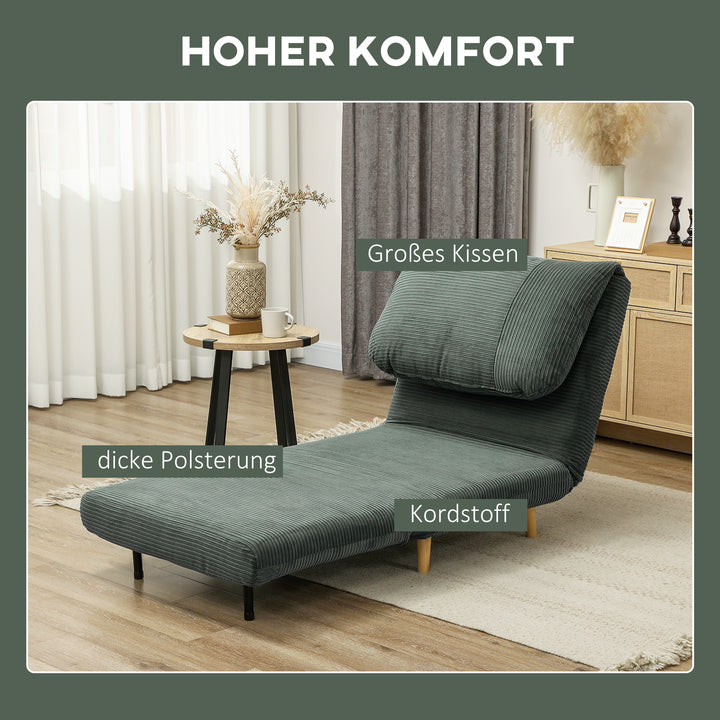 2-i-1 sovesofa gæsteseng, justerbar nakkestøtte, fløjlslook, 82 cm x 87 cm x 89 cm, grøn