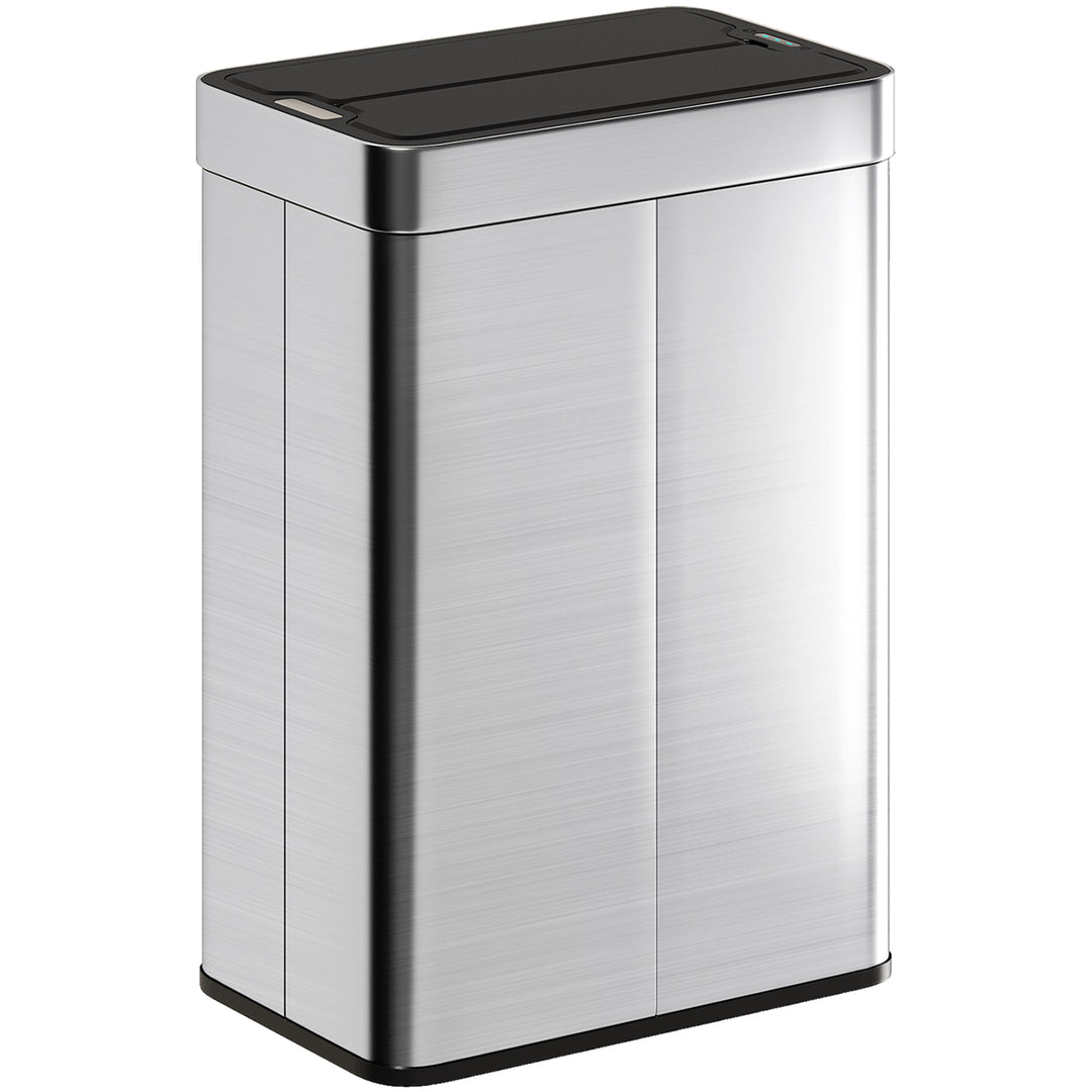Sensorstyret skraldespand, 55 l kapacitet, sommerfuglelåg, åbner automatisk, rustfrit stål, sølv