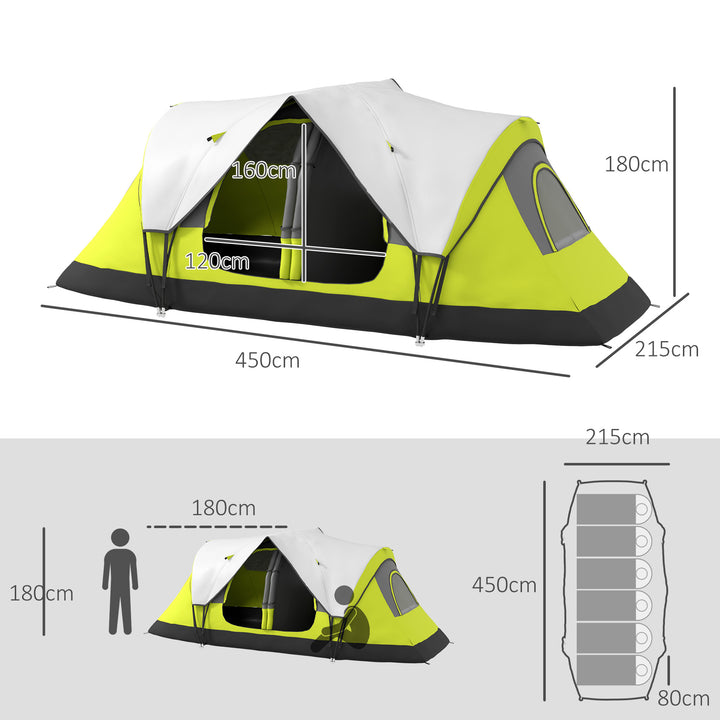 Campingtelt, 2 rum, skillevæg, til 6-8 personer, regnslag, mørkegrøn