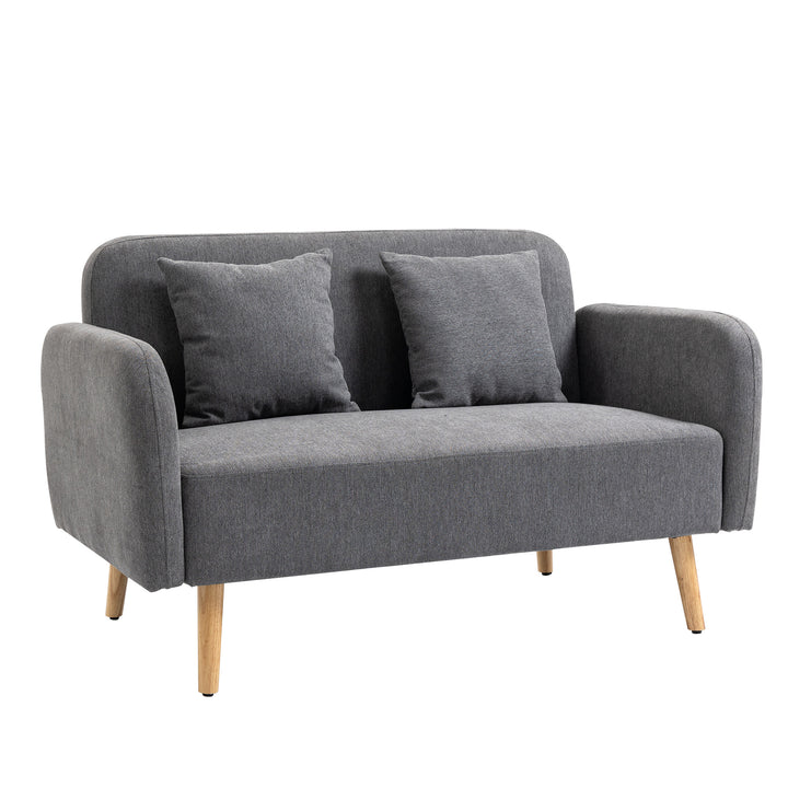 2-personers sofa med 2 puder, lille loveseat med fløjlstop, moderne polstret sofa til stue, soveværelse, lille værelse, grå 130 x 70 x 80 cm