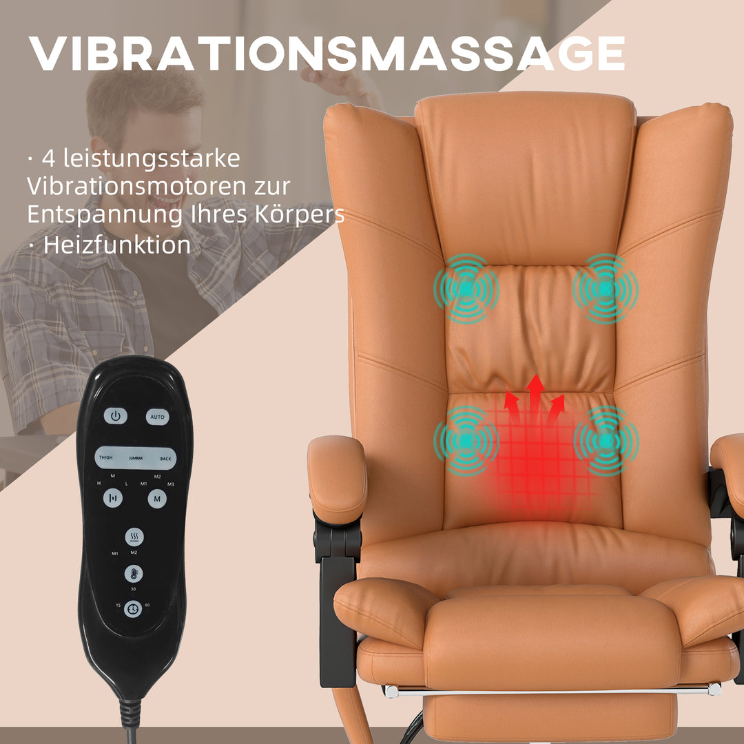 Massagekontorstol, skrivebordsstol med varmefunktion, drejestol, lænefunktion, højdejusterbar pc-stol, lysebrun