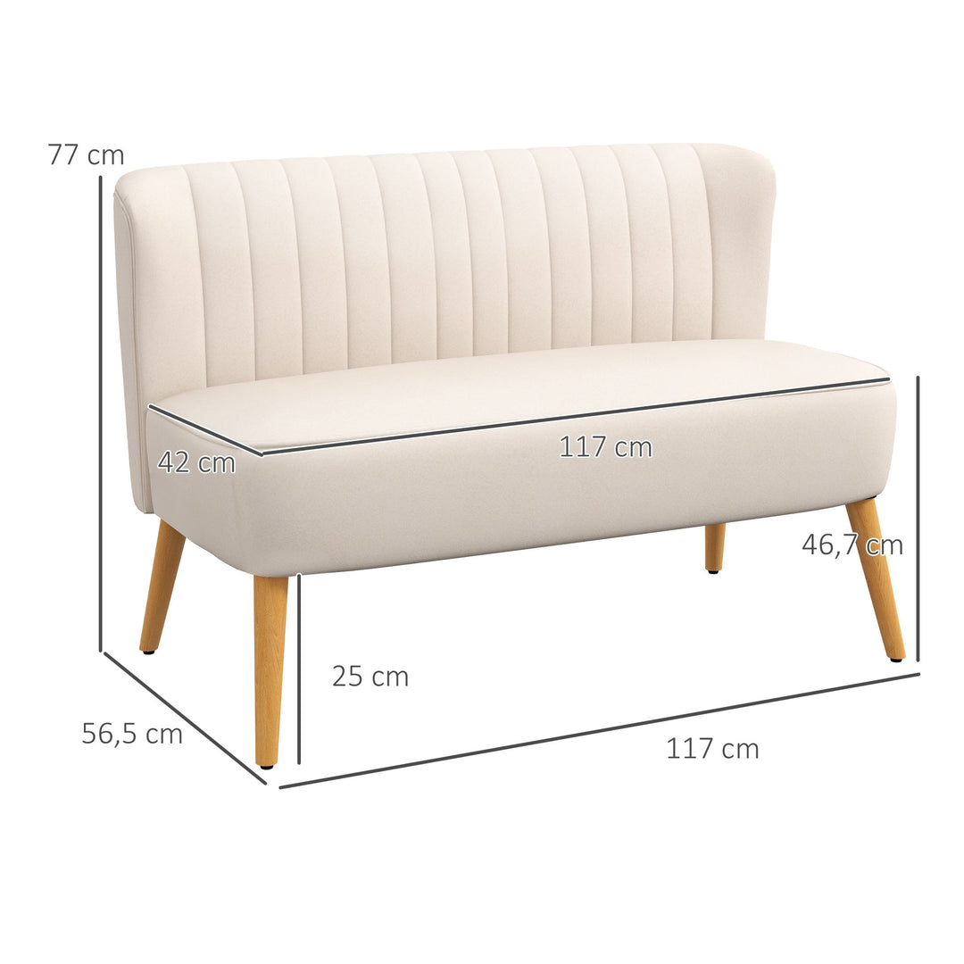 Sofa retro design 2-personers sofa, træben, 117 cm x 56,5 cm x 77 cm, cremehvid