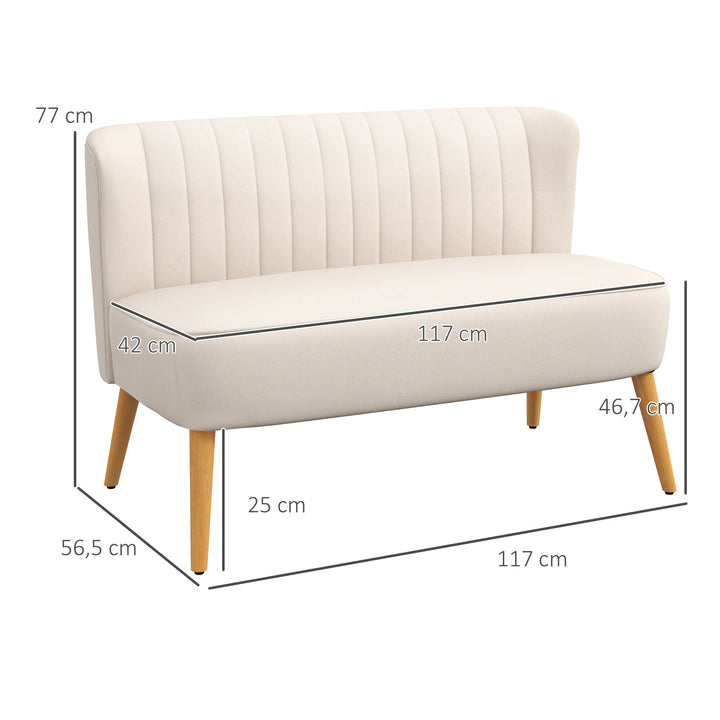 Sofa retro design 2-personers sofa, træben, 117 cm x 56,5 cm x 77 cm, cremehvid