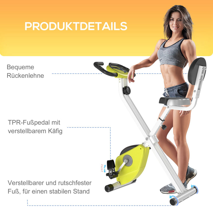 Motionscykel sammenklappelig magnetisk hjemmetræner med lcd-skærm, 8 niveauer justerbar magnetisk modstand, pladsbesparende fitnesscykler til hjemmet gul+hvid