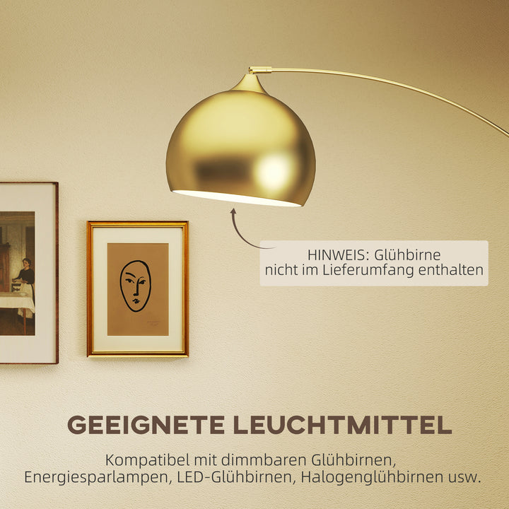 Bueformet gulvlampe, højdejusterbar, fodkontakt, marmorbase, 170-180 cm, guld/sort