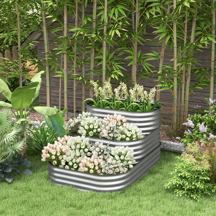 Højbed udendørs blomstertrappe-plantekasse, 3 trin, 158 cm x 109 cm x 82 cm, sølv