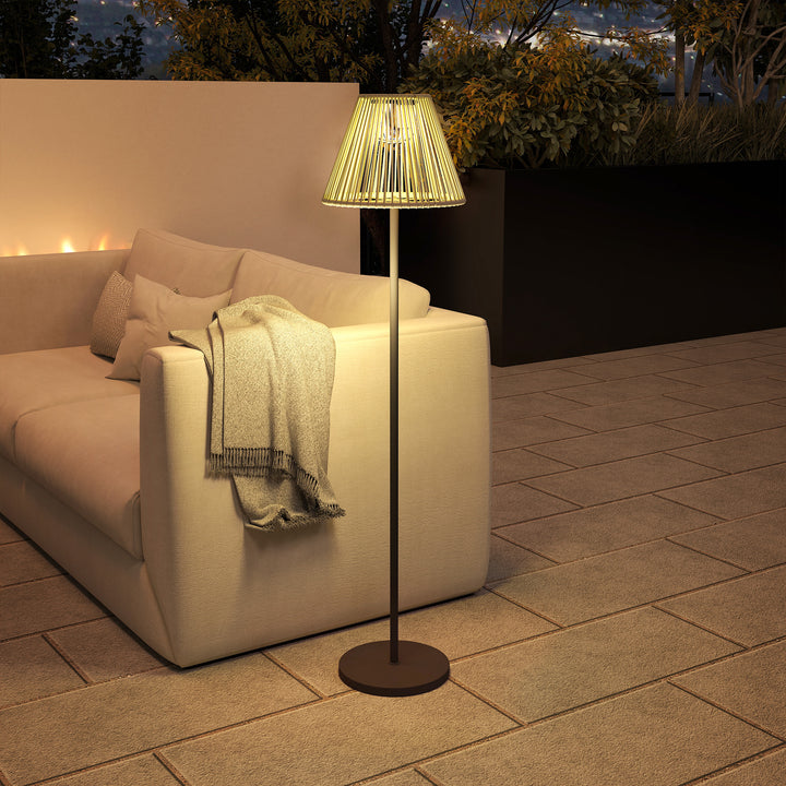 Solcellegulvlampe, rottingstil, solcellelamper med lyssensor, 25 LED-lys, solcellelampe i boho-stil, Ø33 x 135 cm