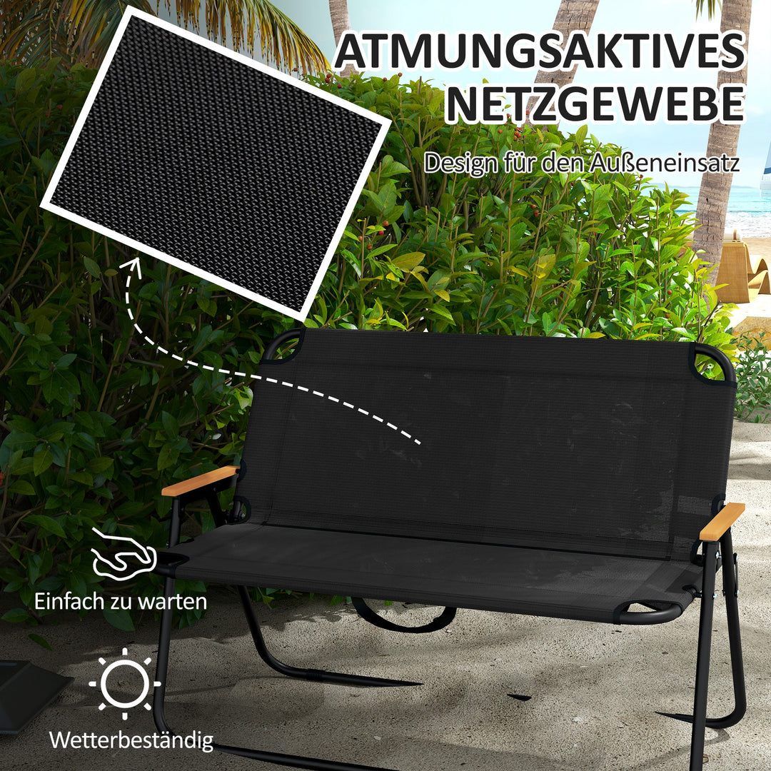 Klapstol, åndbar, armlæn i træ/plast, 108x65x73 cm, sort-natur