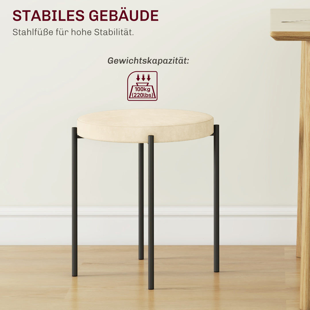 Køkkenskamler sæt med 4, stabelbar, velour look, op til 100 kg, metalstel, 41,5 x 41,5 x 46 cm, cremehvid