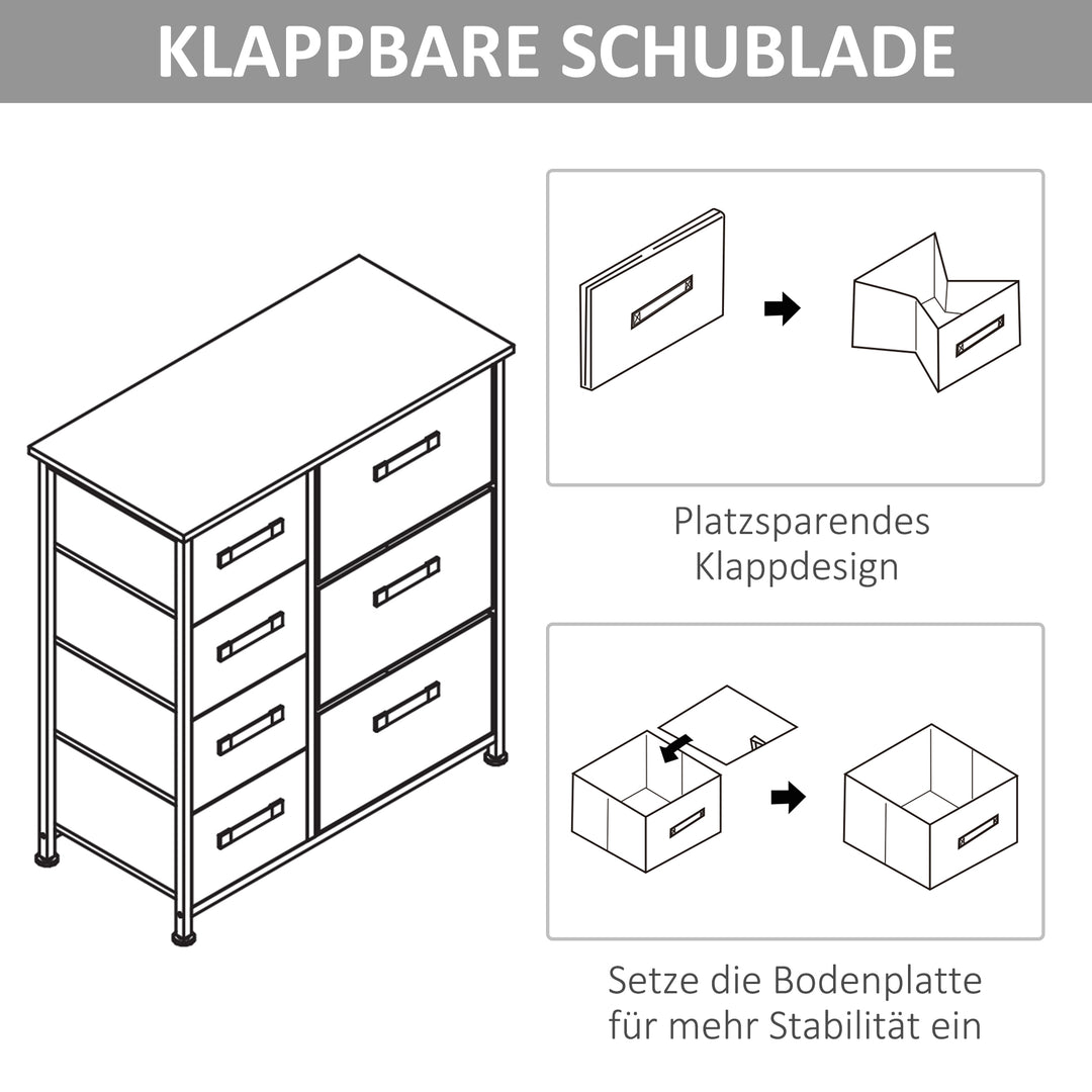 Kommode, skænk, 7 foldbare stoffskuffer, metalramme, 63,5 x 30 x 71 cm, lysegrå