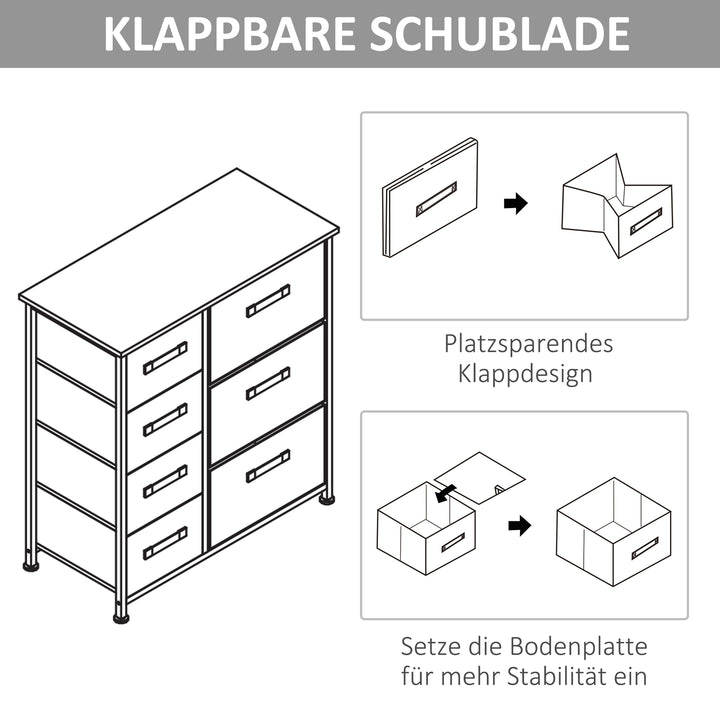 Kommode, skænk, 7 foldbare stoffskuffer, metalramme, 63,5 x 30 x 71 cm, lysegrå