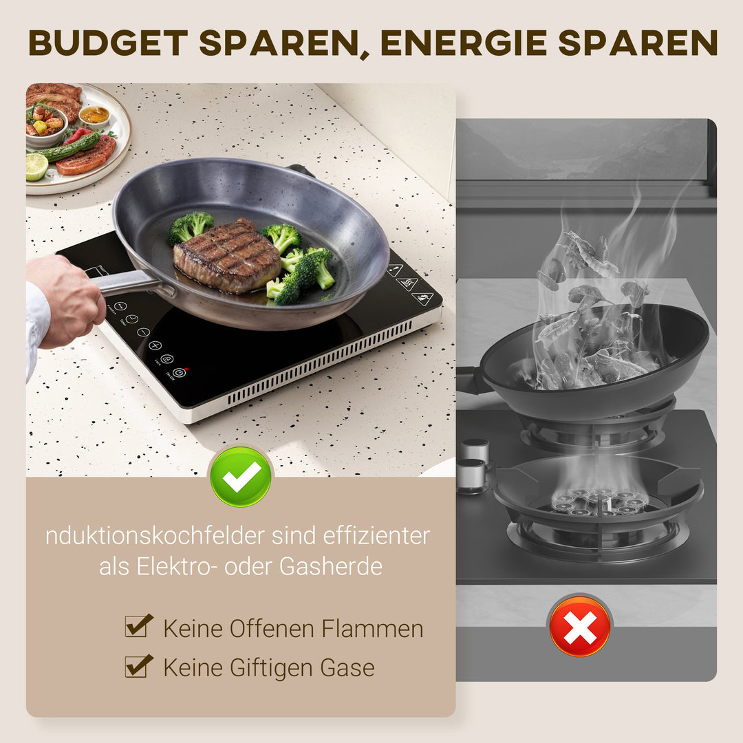 Induktionskogeplade med 10 temperaturniveauer, touchpanel, sort