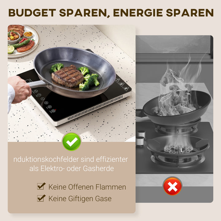 Induktionskogeplade med 10 temperaturniveauer, touchpanel, sort