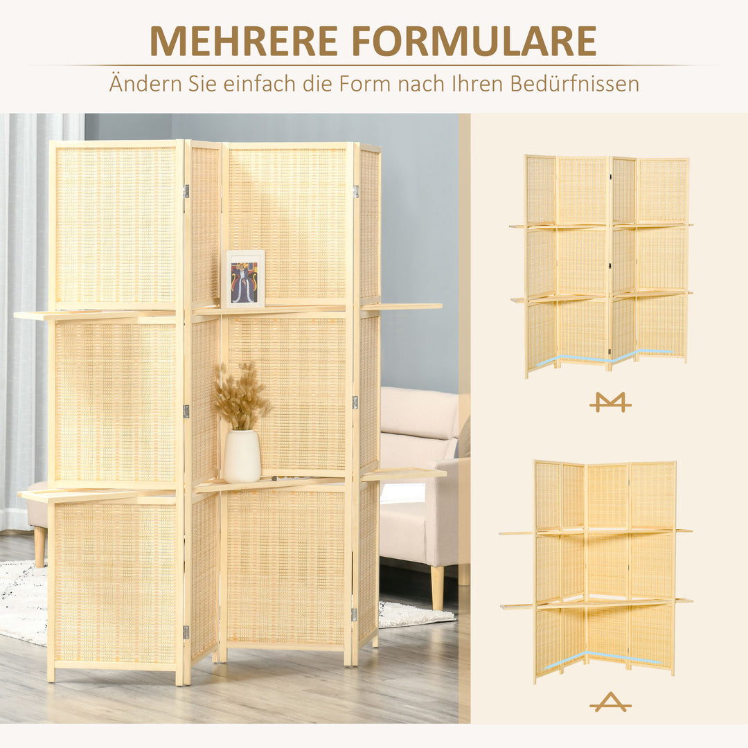 Bambus rumdeler med 2 hylder, foldbar, fodpuder, naturfarvet