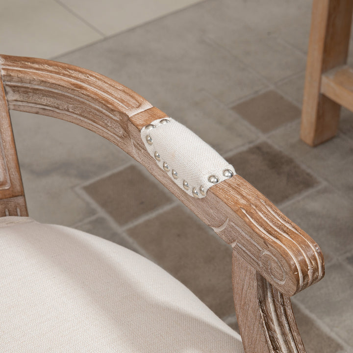 Spisebordsstol, køkkenstol, nittedekoration, fransk landstil, gummitræ, cremehvid, 59 x 63,5 x 96 cm