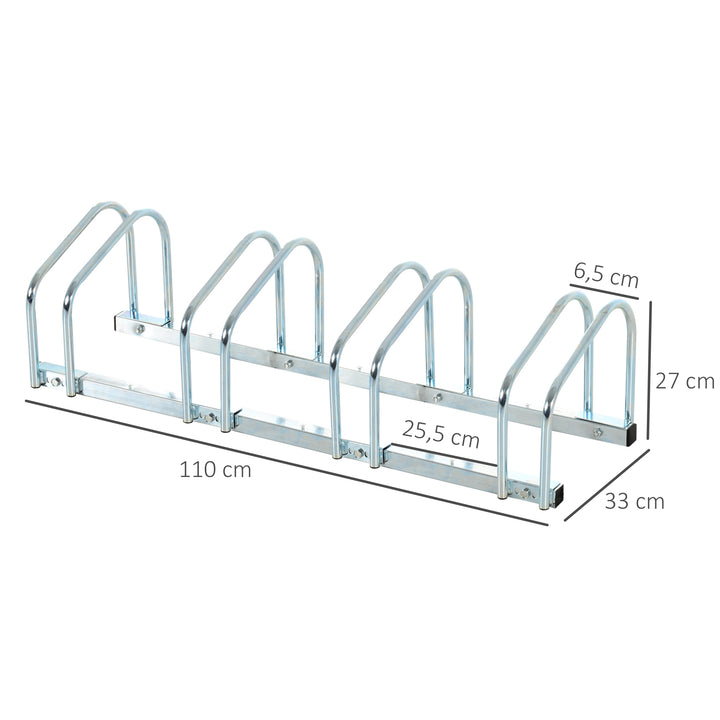 Cykelstativ til 4 cykler, gulv- og vægmonteret, 110x33x27cm, sølv