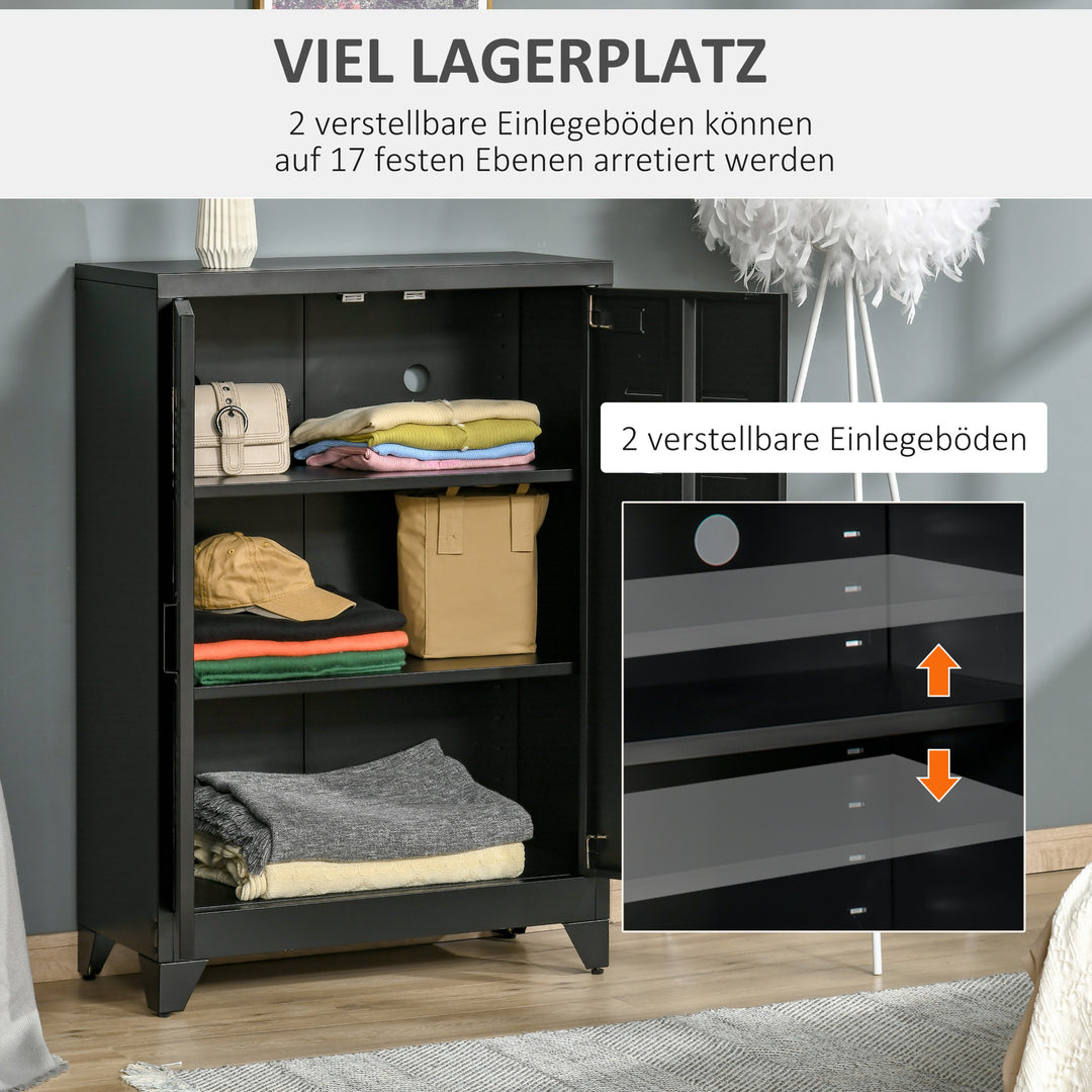 Arkivskab metalskab multifunktionelt skab med magnetisk lameller dobbeltdør justerbar hylde kontorskab opbevaringsskab til hjemmekontor stue 75 x 33 x 110 cm sort
