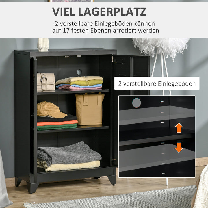 Arkivskab metalskab multifunktionelt skab med magnetisk lameller dobbeltdør justerbar hylde kontorskab opbevaringsskab til hjemmekontor stue 75 x 33 x 110 cm sort