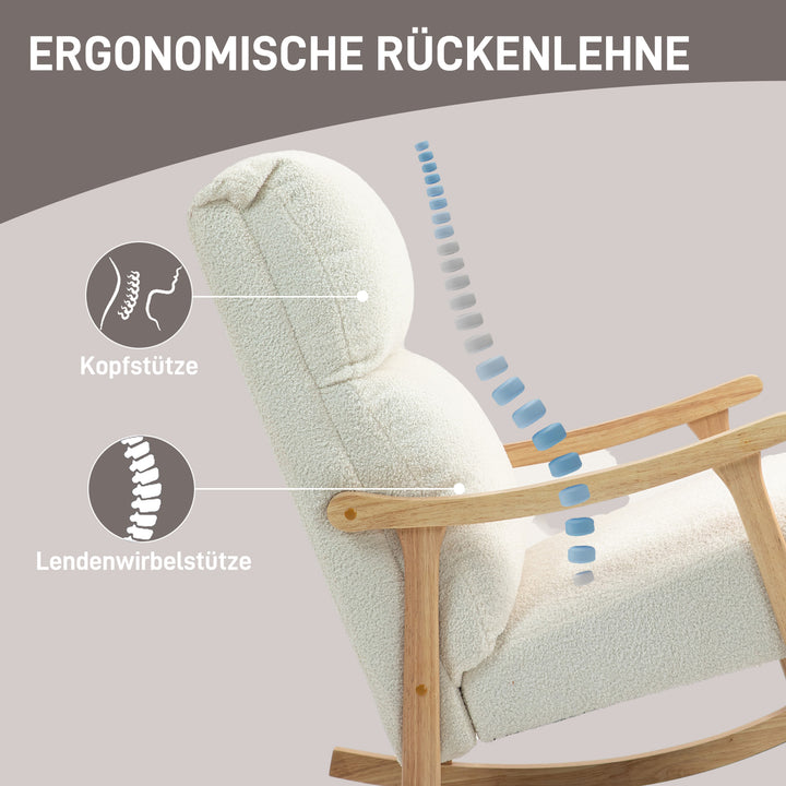 Gyngestol, betræk i fløjlsstof, ergonomisk ryglæn, 120 kg lasteevne, 65b x 90d x 98h cm, cremehvid