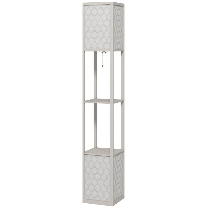 Gulvlampe i moderne design, 2 hylder, trækkædeafbryder, 26 cm x 26 cm x 156 cm, sort + hvid