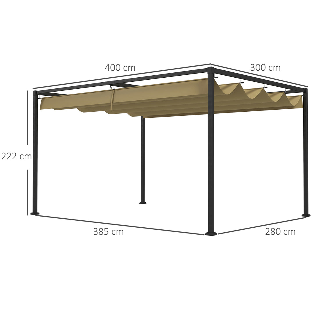 Pergola, robust solsejl til have, altan, terrasse, lavet af metal og plastik, UV- og vandafvisende, khaki