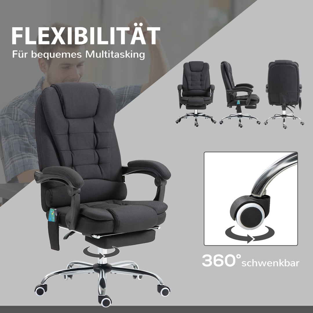 Kontorstol med massagefunktion, ergonomisk skrivebordsstol med lænefunktion og varmefunktion, højdejusterbar, sort