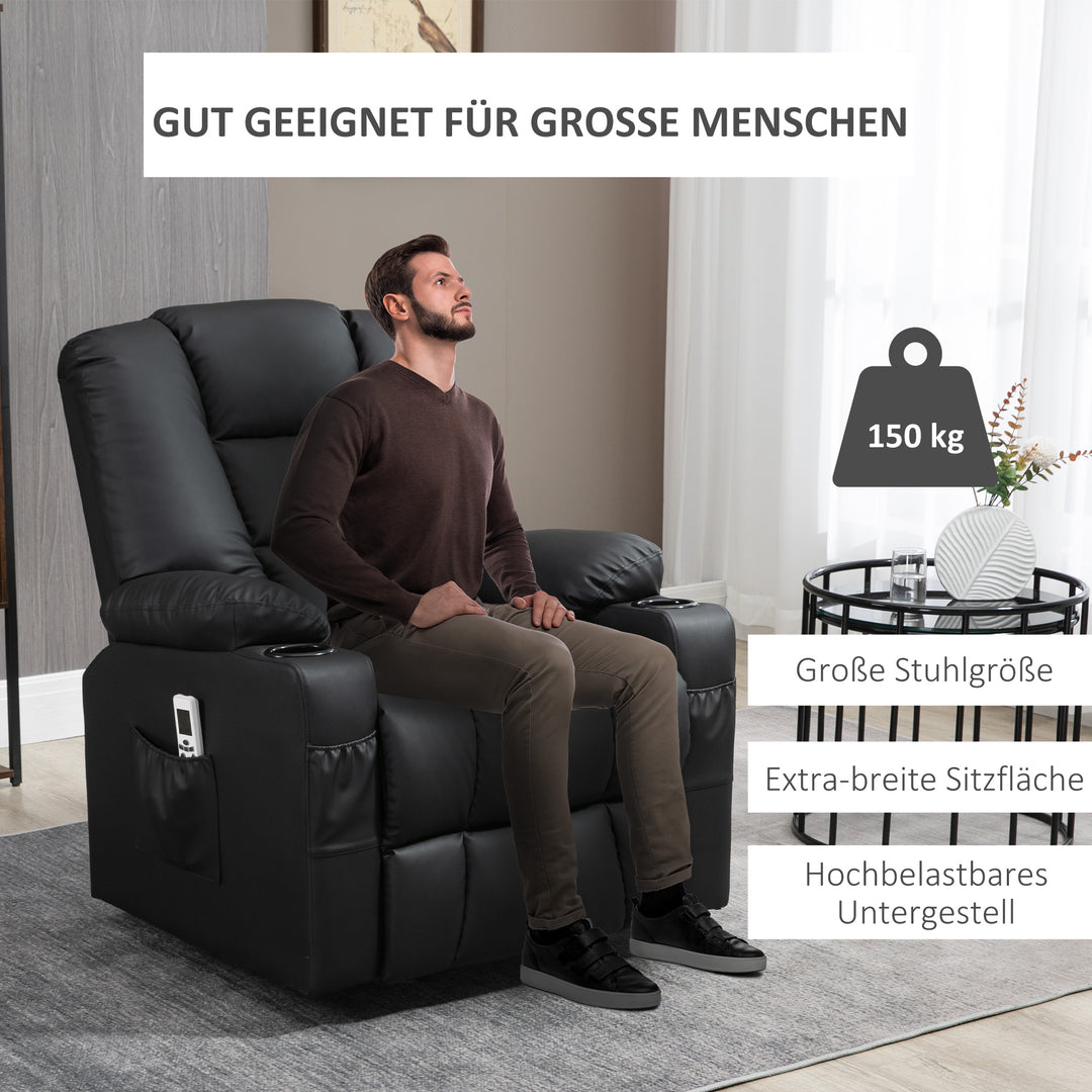 Lænestol med ståstøtte, usb, massagefunktion, kunstlæder, op til 150 kg, 90x98x102 cm, sort