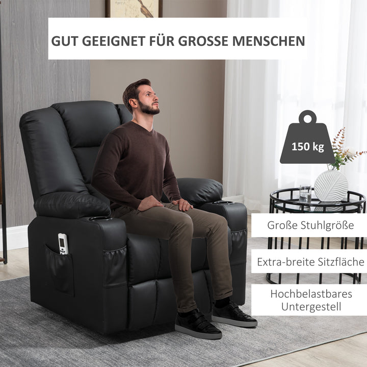 Lænestol med ståstøtte, usb, massagefunktion, kunstlæder, op til 150 kg, 90x98x102 cm, sort