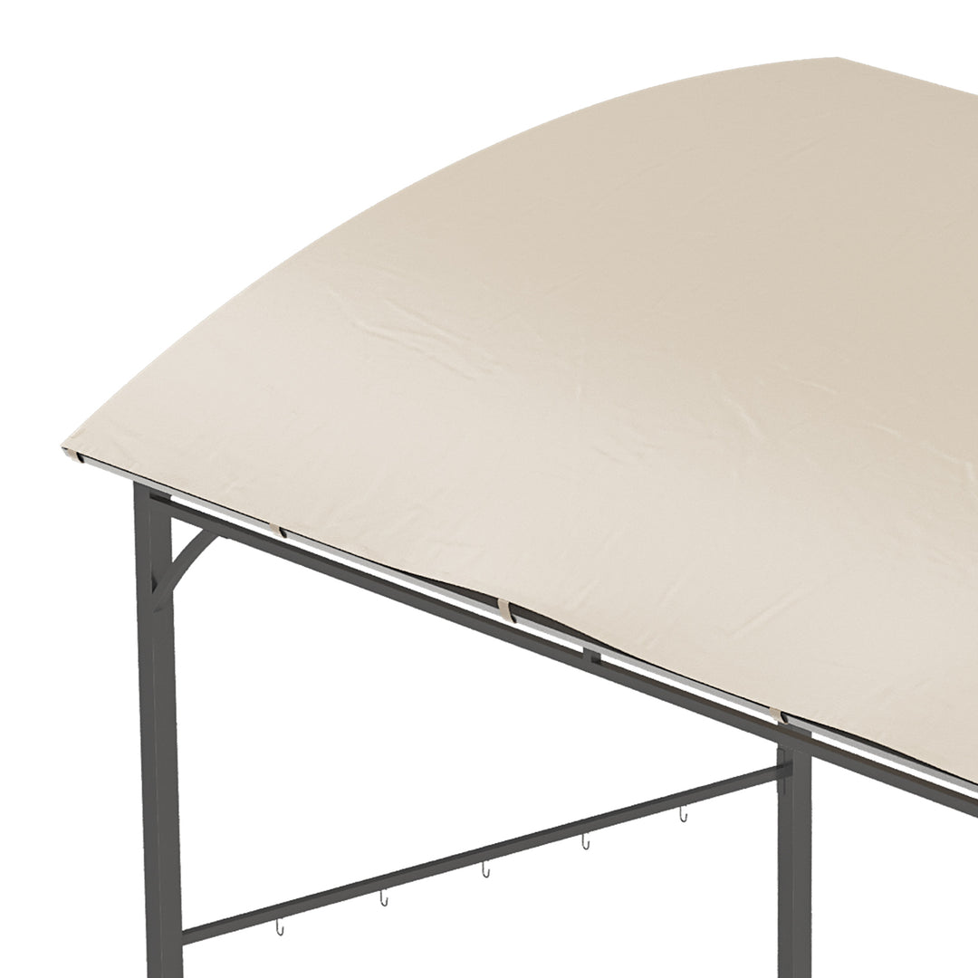 Grillpavillon, grillbaldakin, regnslag, kroge til redskaber, stålramme, beige+sort, 215 x 150 x 182/220 cm