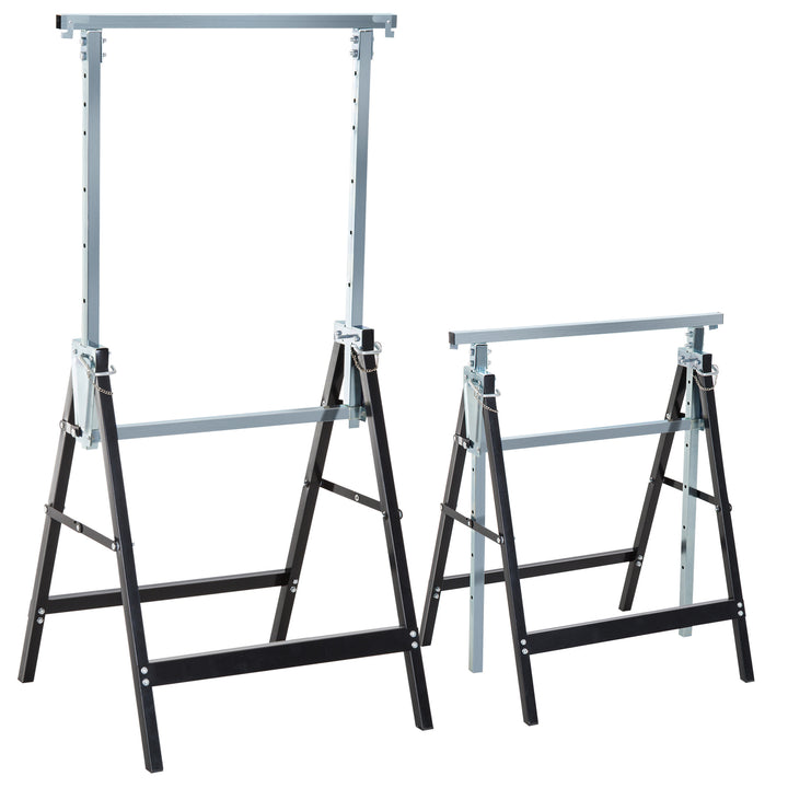 2 X stilladsbukke, foldbar bukke, højdejusterbar op til 200 kg, stål, sort, 68 x 58 x 80-130 cm