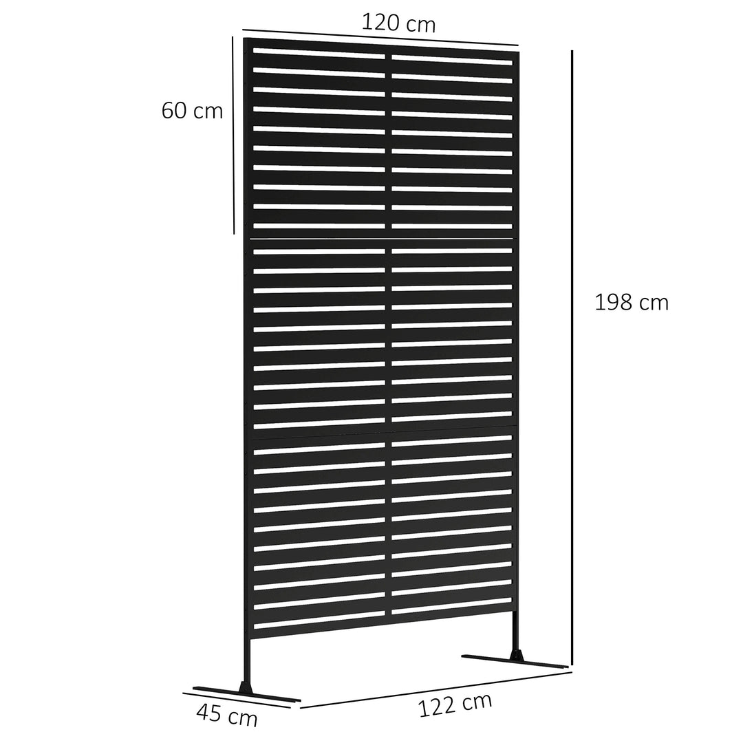 Udendørs metalrumdeler, lameldesign, dekorativ rumdeler til terrasse, have, balkon, sort
