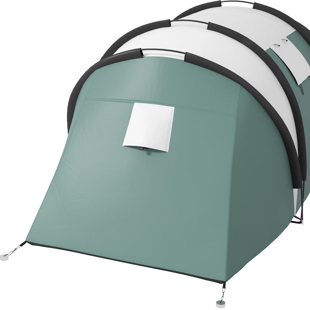 Campingtelt til 4-5 personer, let vandafvisende familietelt med 3 rum, sidedør, vindue, mørkegrøn