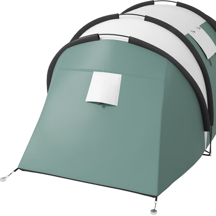 Campingtelt til 4-5 personer, let vandafvisende familietelt med 3 rum, sidedør, vindue, mørkegrøn