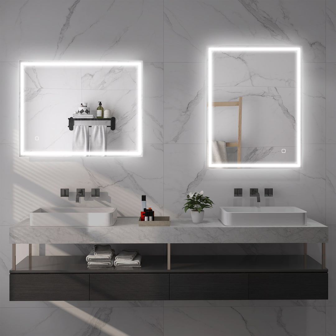 Badeværelsesspejl med belysning 90x70 cm LED-spejl vægspejl med hukommelsesfunktion 3 lysfarver sølv