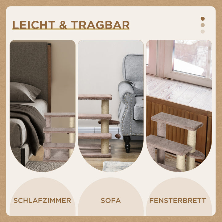 Kradsetræ, kæledyrstrappe, 3 trin, legebold, op til 5 kg, 45 x 40 x 48 cm, brun