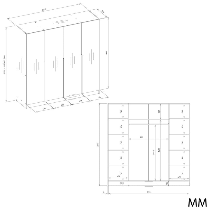 Stort klædeskab, Bredde: 200 cm Højde: 200 cm Dybde: 56,5 cm, Kashmir-beige