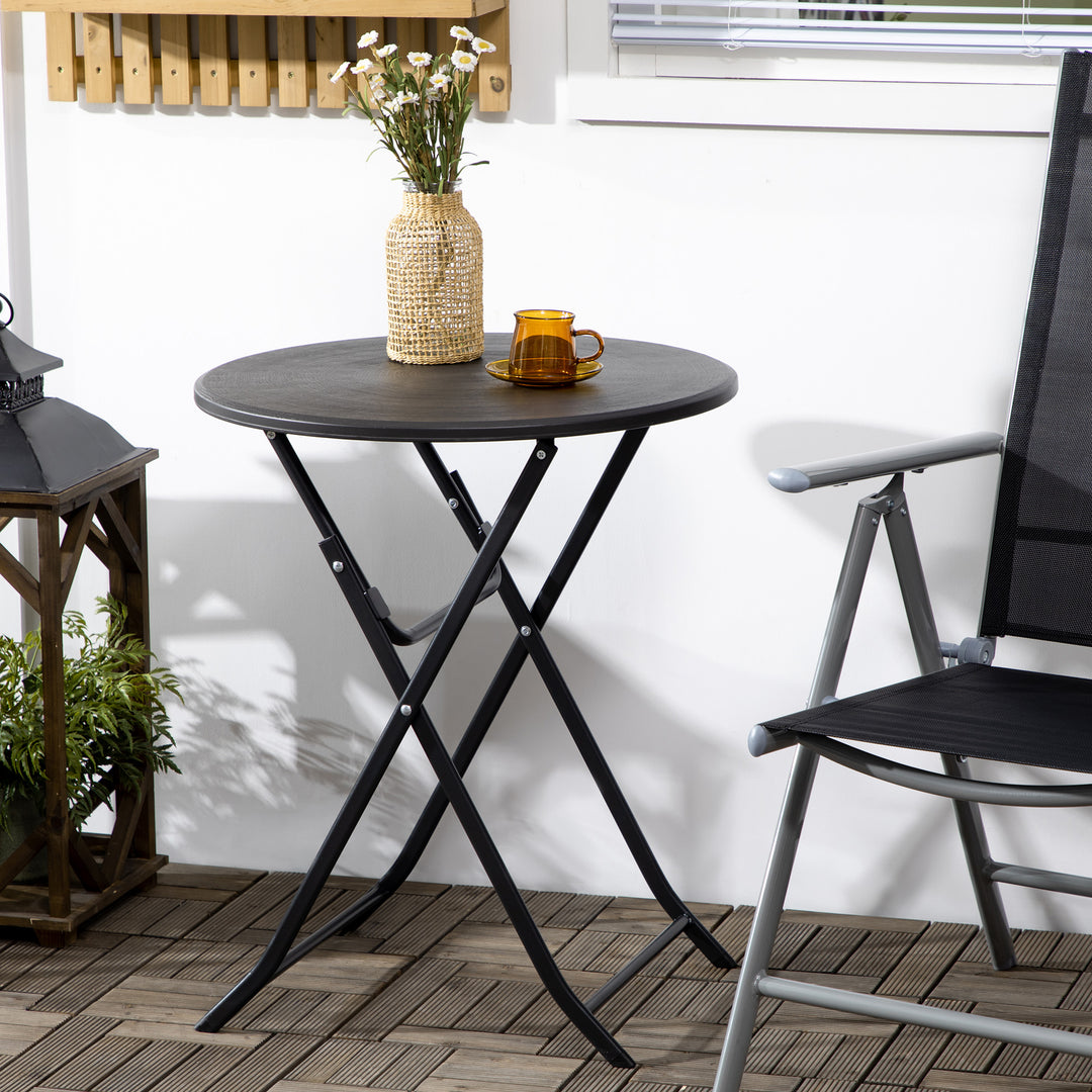 Havebord, rundt, foldbart, til 2 personer, trælook, stål+plast, mørkegrå, 60 x 60 x 73 cm