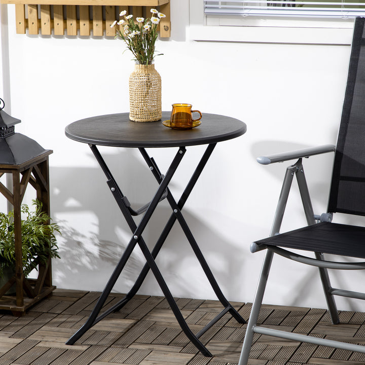 Havebord, rundt, foldbart, til 2 personer, trælook, stål+plast, mørkegrå, 60 x 60 x 73 cm