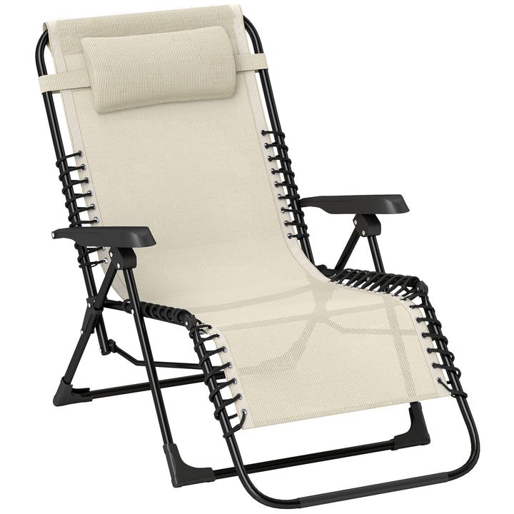Sammenklappelig liggestol/havestol med nakkestøtte, justerbar ryglæn med 5 positioner, bæreevne op til 120 kg, beige