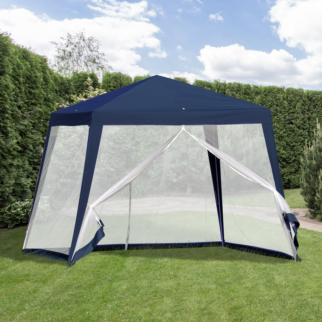 Havepavillon, lysthus, partytelt, vejrbestandigt telt med myggenet, metal + polyester, blå, 3 x 3 m