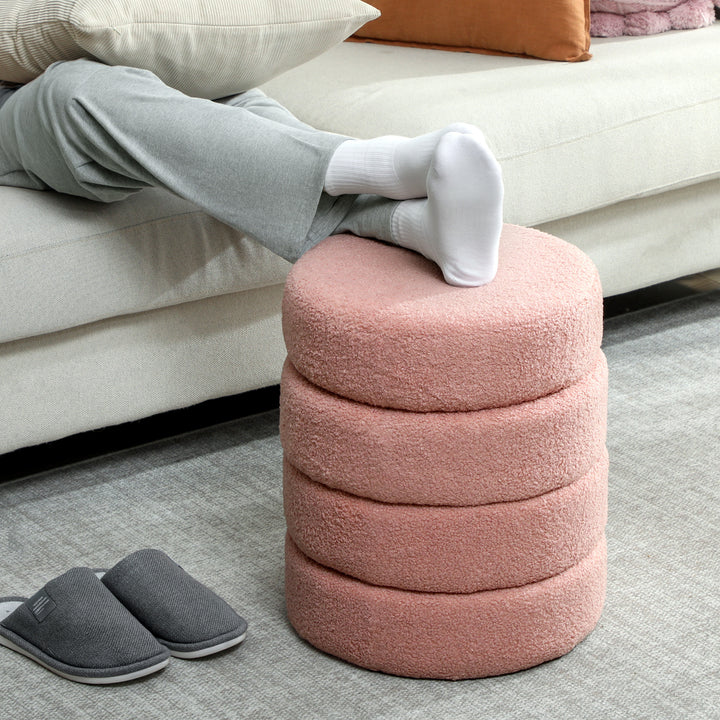 Skammel, rund, teddy fleece, op til 120 kg, ø40x45h cm, pink