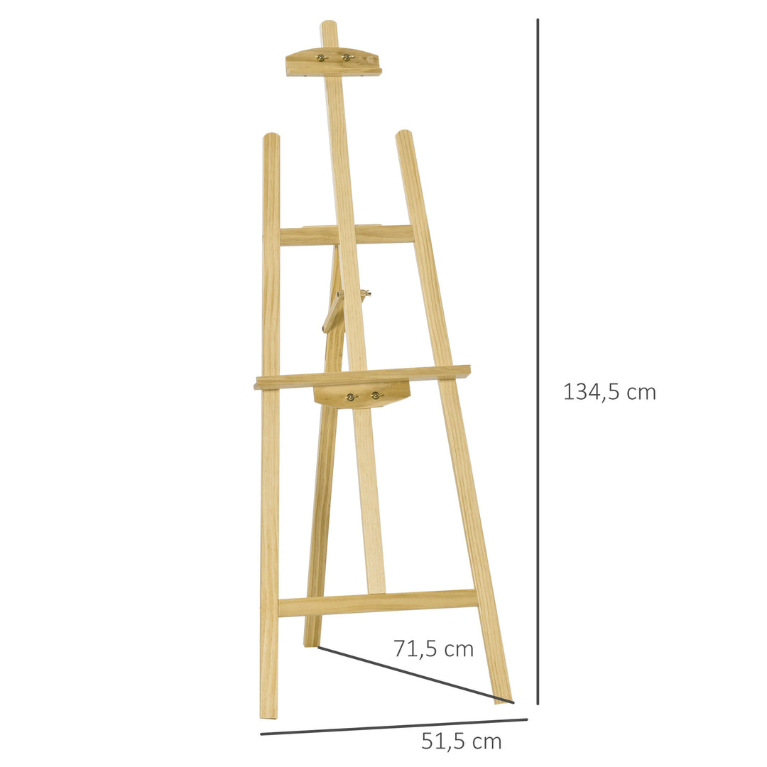Staffeli, siddende og stående staffeli, foldbart studiestaffeli, 75° justerbart med holder til kunst, maleri og udendørs reklame, fyrretræ, naturtræ, 51,5 x 71,5 x 134,5 cm